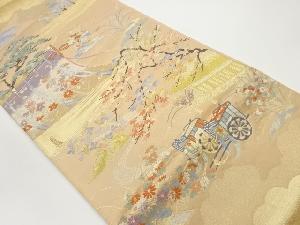 源氏車に几帳・秋草風景模様織出し袋帯